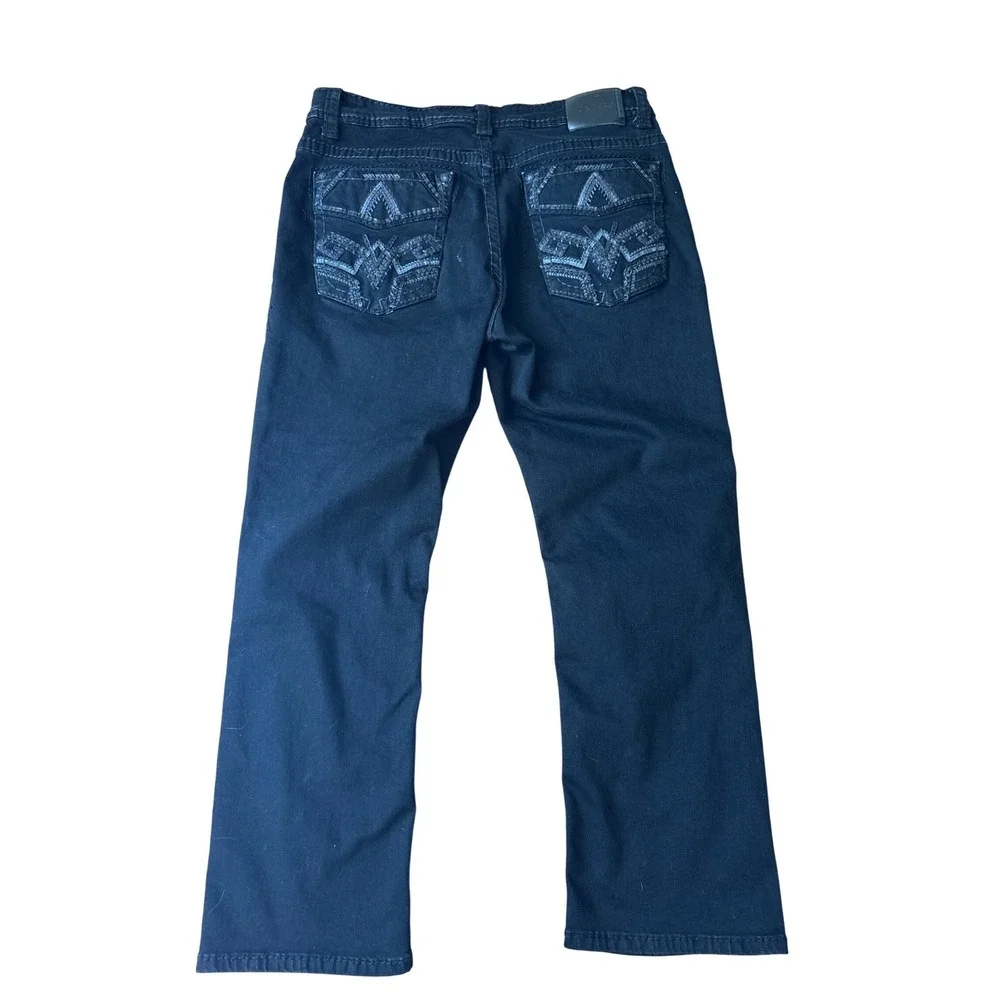 Montero Jeans Mens Black Embroidered Pocket‎ Straight Leg Denim SIZE 38/30